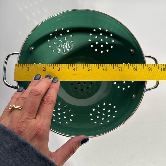 Hunter Green Enamel Colander Strainer Pedestal Footed Metal Retro Farmhouse 9" - Picture 10 of 12